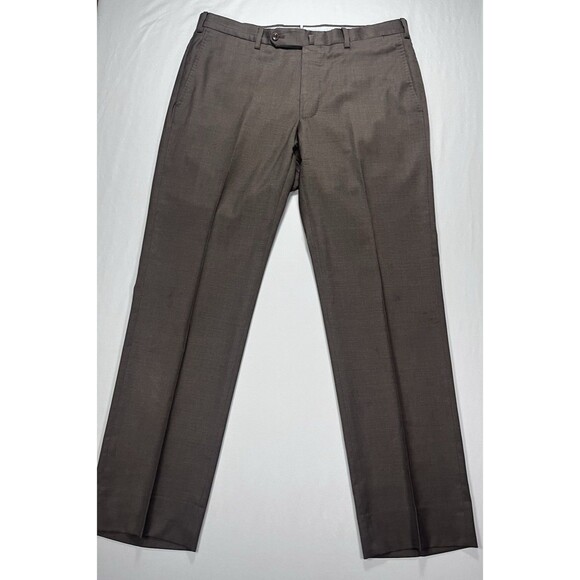 Men's Incotex Super 100's Wool Flat Front Dress Pants 36x31 Brown High Comfort - Picture 3 of 13